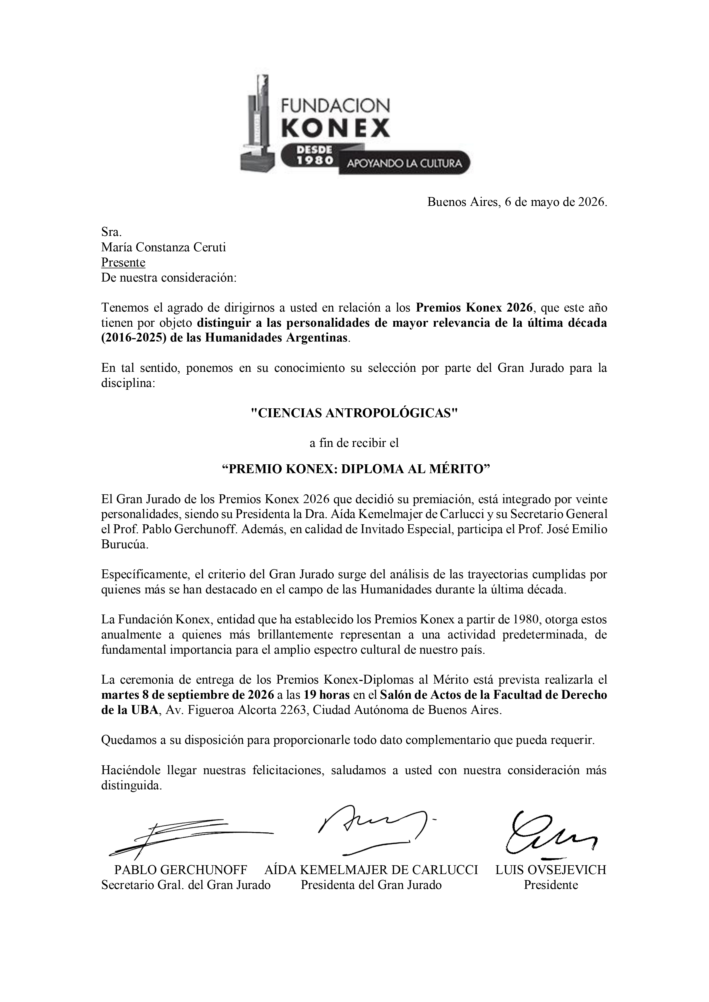 Nuestra Académica Correspondiente la Dra. Constanza Ceruti fue merecedora del Premio al Mérito en Ciencias Antropológicas.